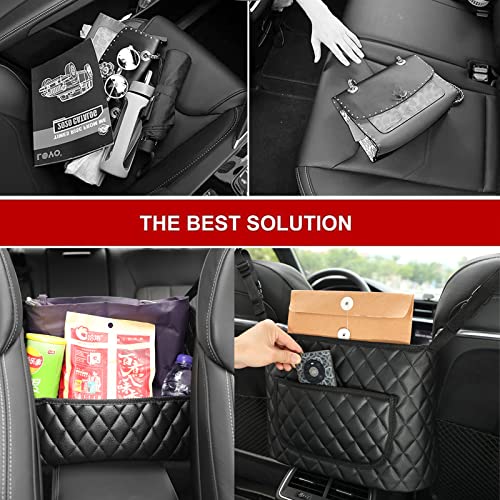 Car Purse Holder - Durable Leather Seat Back Organizer with Handbag Holder, Front Seat Storage Barrier, Backseat Pet & Kids Driver Storage Netting Pouch - color: Upgraded Black
