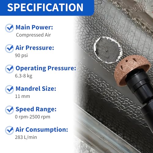 Air Tire Repair Polish Patch Kits-2500 RPM Low Speed Air Tire Buffer | Includes Tire Grinder Inner Liner Scraper, Tire Patch Roller and 3 Pcs Tungsten Steel Buffing Wheels 40mm 55mm