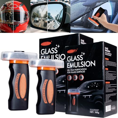 【2PCS】 Glass Emulsion Cleaner, Car Windshield Cleaner Tool Roll-On Glass Compound with Cleaning Board, Removes Oil Film & Smudges, Improve Windshield Clarity for Safe Driving (100ml+Brush)*2 - color: 2PCS: 2*(100ml+Brush)