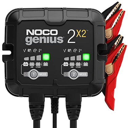 NOCO GENIUS2X2: 4A 2-Bank Smart Battery Charger (2A/Bank) - 6V/12V Automatic Maintainer, Trickle Charger & Desulfator with Overcharge Protection & Temperature Compensation – for Lead-Acid & Lithium - size: 4A (2A per Bank)