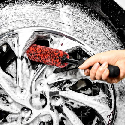 Metal Free Soft Wheel Cleaner Brush, Synthetic Wool Tire Cleaning Brush, Highly Water Absorption, Dense and Durable Tire Brush for Cleaning Wheels, Rims, Spokes, Fenders, Engines… - color: black eva