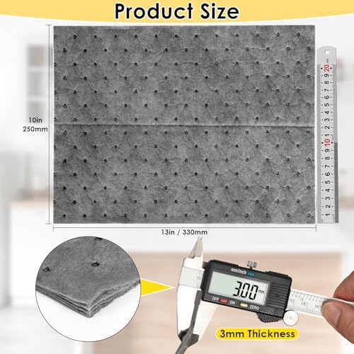 3MM Oil Absorbent Pads - 13" x 10" Universal Absorbing Pad, Dimpled Oil Spill Mat & Water Absorbent Pads for Oil, Water, and Solvents Spill Protection, Home, Garage, Basement (70PCS)