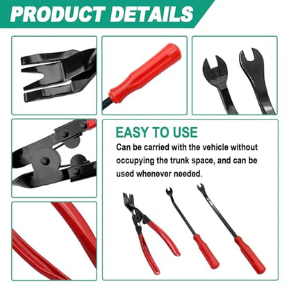 3 Pcs Auto Clip Pliers & Fastener Remover Set, Car Trim Rivet Removal Pry Tool Repair Kit with Storage Bag for Automotive Door Panel Dashboard Upholstery Plastic Fasteners
