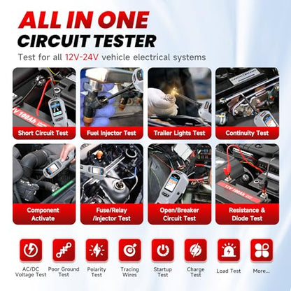 2026 BOSSCOMM P180 Automotive Probe Tester | 9-30V Power Probe, Wire Tracer, AC/DC Voltage/Diode/Resistance/Relay/Fuse Test, Battery/Fuel Injector Tester, 40FT Cable