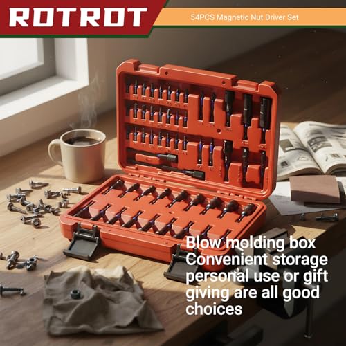 54-Piece Magnetic Nut Driver Set, Impact Drill Driver Bit 1/4", Metric & SAE Nut Drivers for Impact Drill, Socket Adapters, Screwdriver Bit, Quick-Release Extension, Wing Nut Driver, Storage Box - size: 54-Piece Magnetic Nut Driver Set