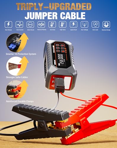 GOOLOO A7 Jump Starter with Air Compressor, 6000A &160PSI 12V Car Battery Jumper Starter Portable Booster Pack, Supersafe Jump Box (All Gas & 10L Disel) with Tire Inflator & Air Pump(Inflate& Deflate)