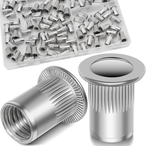 10-24 UNC Rivet Nut, 95Pcs 304 Stainless Steel Flat Head Rivnut Threaded Insert Nutsert - color: Silver, size: SAE #10-24 - 95 Pcs
