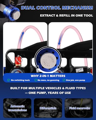 6L Transmission Fluid Pump, Pneumatic Fluid Transfer Pump w/ 15 ATF Adapters & 3 Suction Hoses, 2-Way Fluid Extractor/Dispenser for Transmission, Differential, Transfer Case & Gearbox Filling - size: 6L, Pneumatic