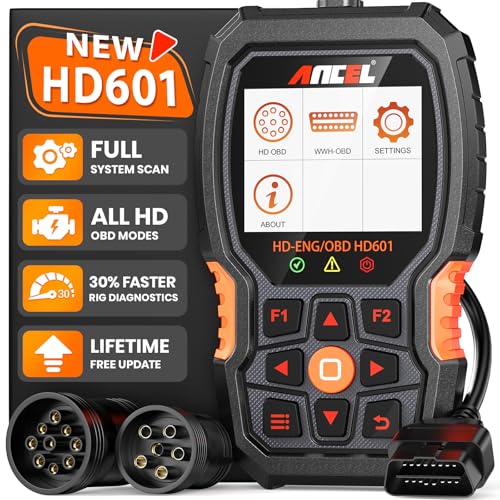 ANCEL New HD601 Heavy Duty Truck Scanner, Diesel Full System Diagnostic Scan Tool Fits for Cummins, Detroit, Volvo, Paccar & Caterpillar, 2 in 1 HDOBD & OBD2 Code Reader for Commercial Vehicles & Cars - color: orange