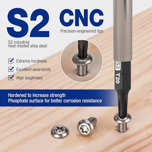 WORKPRO 16pcs Security Torx Bit Set, S2 Steel Star Bit Set, CNC Machined 1" Tamper Proof Torx Screwdriver with Magnetic Tips, 1/4 Inch Hex Shank, Tamper Resistant Fastener Driv in Storage Box