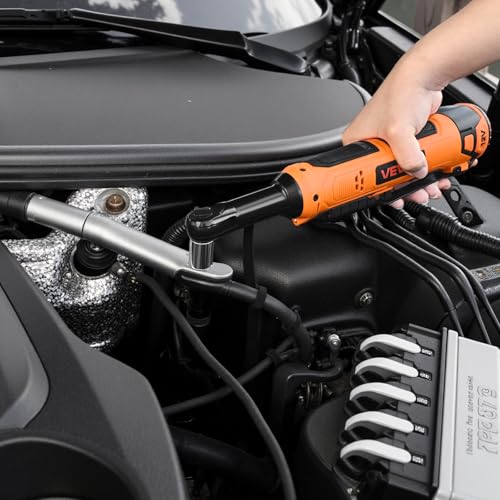 VEVOR Cordless Ratchet Wrench, 3/8 inch Drive, 230 RPM, up to 33 ft-lbs of Torque, Battery Powered Electric Ratchet Wrench Set with Two 2.0Ah Batteries, Charger, Sockets, Adaptor and Carrying Case