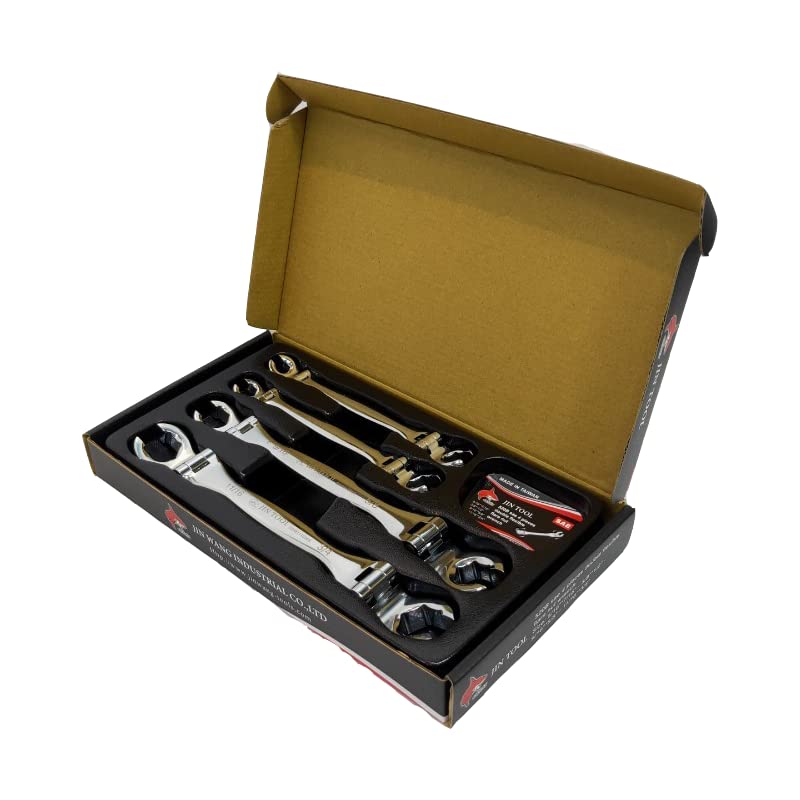 Double Flexible Flare Nut Wrench,Line Wrench,Oil Nut wrench, 210° Activity angle, Narrow spacce, 4PIECE Metric SIZE 8 * 11-10 * 12-13 * 14-17 * 19mm,Gift for Man,With wrench rack - color: Metric Double Flexible Head Flare Nut Wrench 8 * 11-10 * 12-13 * 14