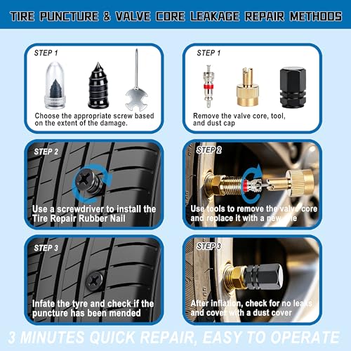 57 PCS 3 in 1 Tire Repair Screws Tire Plug Kit Valve Stem Tool Dust Caps | Roadside Emergency Flat Tire Repair, Fast Self-Service Tool Tire Plugs Valve Stem Tool Dust Caps, For Car Motorcycle Truck - size: 57 PCS