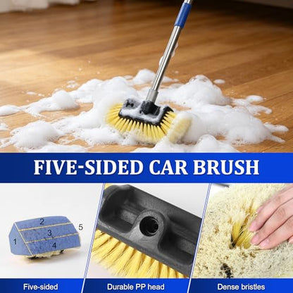 Car Wash Brush, 74" Adjustable Long Handle Soft Bristle Car Cleaning Brush | 34-74" Adjustable Car Wash Brush with Handle, Ideal for RV, Boat, Truck, SUV, Wagon, Solar Panels & Home Exteriors (Yellow)