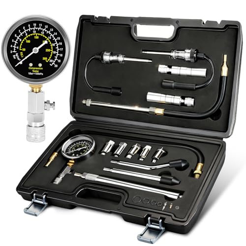 BETOOLL 15pcs Compression Tester with Spark Plug Tester & 14mm&16mm Magnetic Swivel Spark Plug Socket - 300PSI Engine Cylinder Compression Gauge Automotive Tool - size: Senior
