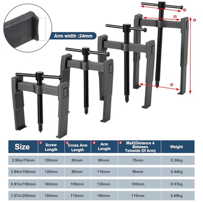 4 Pcs 2Jaw Gear Puller Set Jaw Bearing Puller Remover 8inch Adjustable 2 Jaw Pullers Tool，Pulley Pullers Removers Tool,Carbon Steel Pump Pulley Remover for Wheel, Bearings, Gears, Motorcyc