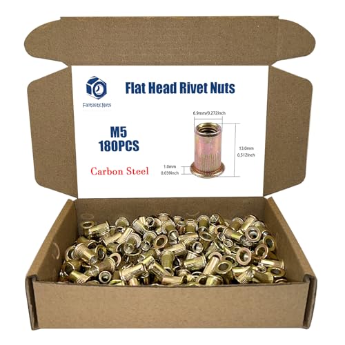 180PCS M5 Rivet Nuts, Made of Carbon Steel with a zinc-Plated Finish, Featuring a Flat Head and Threaded Insert knurledNutsert Kit - size: M5 0.8 (180PCS)