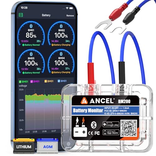 ANCEL BM200 Blue-US Battery Monitor 12V Automotive Bluetooth | Auto Battery Load Tester with Cranking Charging Test Alarm Record Voltage History Voltmeter for Car (Blue Version) - color: Blue