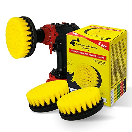 Premium Drill Brush Professional – Medium-Soft 5 in Yellow Set of 3 | Scratch-Free Cleaning Brush for Tile, Grout, Bathtub, Shower, Fibreglass and Ceramic Surfaces - color: Yellow