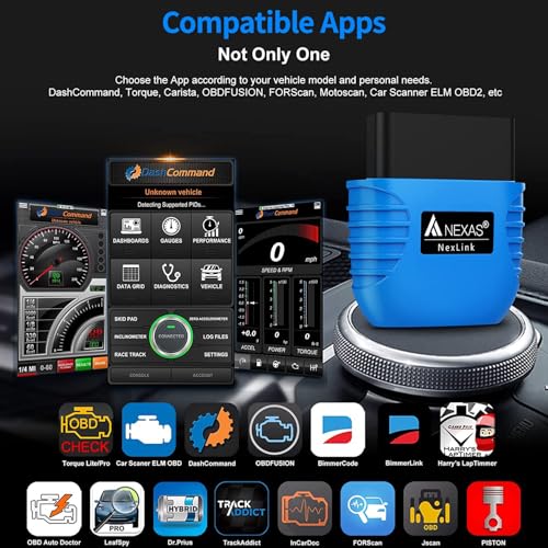 NEXAS NexLINK Bluetooth OBD2 Scanner for Car - Check Engine Light Code Reader with Live Data & Performance Test, Wireless Diagnostic Scan Tool with Resets for All US Vehicles, Works with iOS Android - size: obd2 scanner