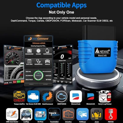 NEXAS NexLINK Bluetooth OBD2 Scanner for Car - Check Engine Light Code Reader with Live Data & Performance Test, Wireless Diagnostic Scan Tool with Resets for All US Vehicles, Works with iOS Android - size: obd2 scanner