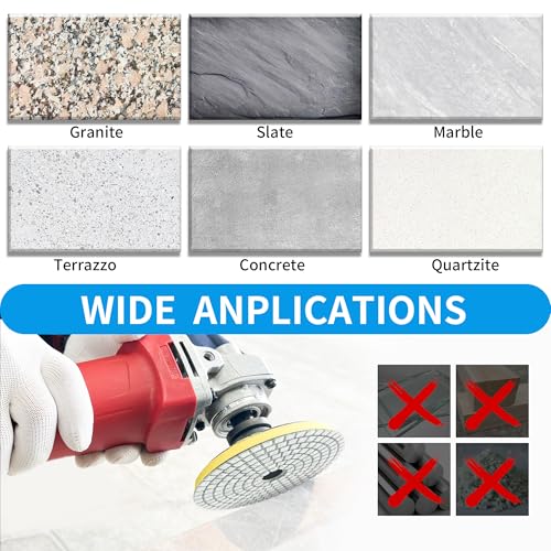 Diamond Polishing Pads Set 4 Inch Tile Wet Dry Polishing Pads Kit | Including 5/8-11 Backer Pad for Drill Grinder Polisher,30-6000 Grit Granite Stone Concrete Marble Polish 12 pcs - size: 4-inch