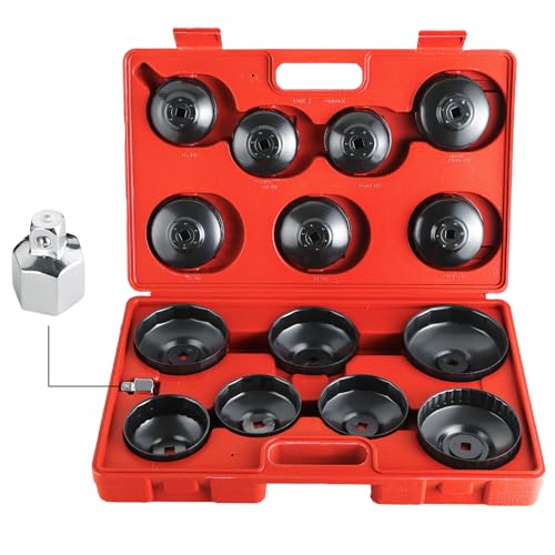 15PCS Oil Filter Cap Wrench Tool | Universal Cup Type Oil Filter Socket Removal Set 3/8 inch Drive Oil Canister Socket Service Kit with 1/2 inch Adaptor