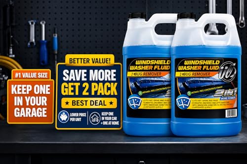 UCS 2-in-1 Windshield Washer Fluid 2-Pack (1 Gallon Each, 256 fl oz Total) – Ready to Use, Streak-Free Formula, All-Weather Cleaning, Removes Bugs, Dirt & Road Grime – Premium Windshield Cleaner - color: Blue, size: 128 Fl Oz (Pack of 2)