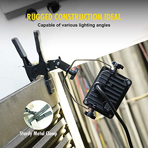 1200 Lumens Portable LED Clamp Work Light with 5ft 120V AC/60Hz Power Plug, Lightweight Design, Suitable for wet location, 10 Watts, 5000K Daylight, ETL Certified