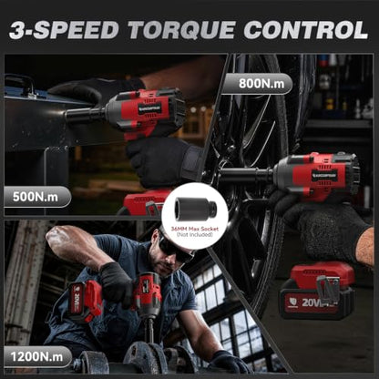 ARCCAPTAIN Cordless Impact Wrench 996Ft-lbs(1350N.m), 1/2 Inch High Torque Impact Gun, 20V 2x4.0Ah Batteries & Fast Charger, 3 Variable Speeds, LED Light, High-Rate Impact Driver for Truck/Car/Pickup