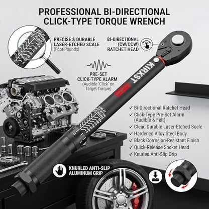 3/8" Drive Torque Wrench 8-104Ft.-Lb./10.9-141.1 Nm, Two-way Adjustable 72-tooth Click Torque Wrench, Dual Scale, ±3% Accuracy Wrench, Suitable for Maintenance Bicycles, Cars and Trucks - size: 3/8" 8-104 ft.1b