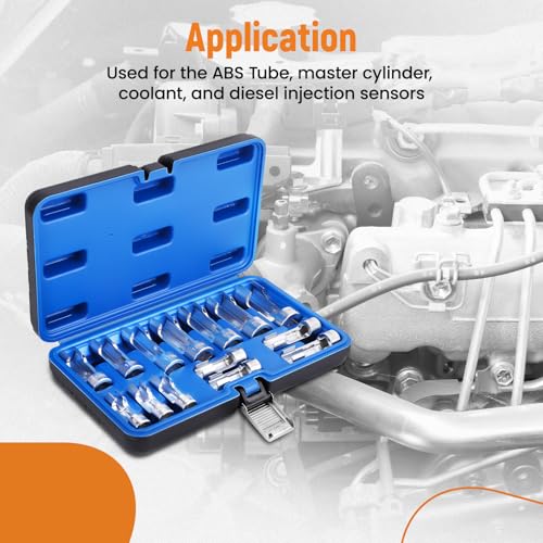 maXpeedingrods 3/8" 1/2" Drive Diesel Injector Fuel Line Socket Wrench Set, 8-22mm Metric Flare Nut Socket Set, 14 PCS 6-Point Strut Nut for Wired Temperature Sensor, Thermo Switch, Master Cylinders