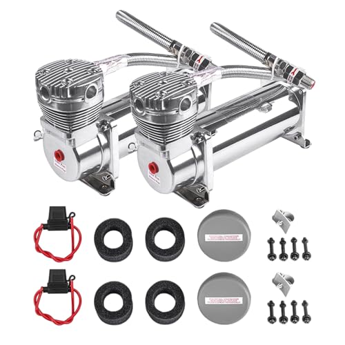Heavy Duty 200 PSI Air horn Compressor Dual Value Pack, 3/8 NPT Train Horn/Air Ride Compressor, Fittings for 12V Train/Truck/Car,Air Suspension horn Compressor SILVER - color: Silver 3/8-dual Pack