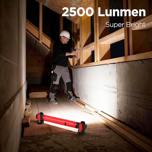 Work Light, 2500LM 5200mAh Mechanic Under Hood Light Bar, Red, 1 Pc | 2-Level Brightness, 4-10H Runtime, Magnetic Bases & Hooks, 360° Rotating, Tool Gift, for Car Repair, Camping, Emergency