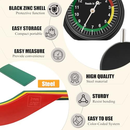 Tire Tread Depth Gauge&Brake Lining Gauge Set- Dial Tire Depth Tool (1/32" Readings) + 8-Piece Color-Coded Brake Pad Thickness Gauge Set for Cars (SAE & Metric, Steel, Disc & Drum Brake Compatible)