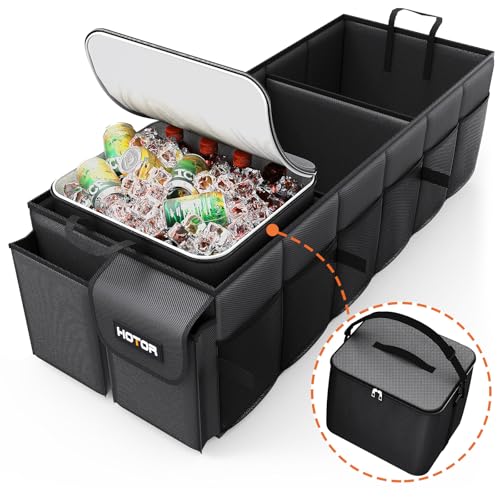 HOTOR Trunk Organizer, Sturdy Foldable with Cooler for Car & SUV, 3 Compartments, Black, 31.5” x 12.6” x 10.6” - color: Black, size: Large