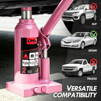 DNA Motoring 2 Tons Hydraulic Car Bottle Jack, Pink, 4000 lbs Capacity | Automotive Welded Bottle Jack For Sedans, Auto Repair House Lift, with Manual handle & Carrying Storage Case - color: Pink, style: 2 ton