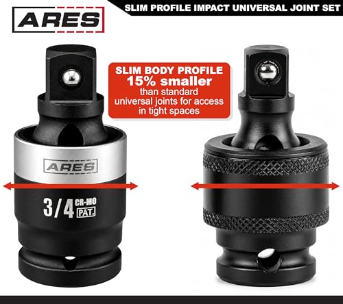 ARES 2061001 – 3/4-Inch Drive Slim Impact Universal Joint – Impact Rated U-Joint Features Slim Profile for Enhanced Access – 360-Degree Swivel Angle - size: 3/4-Inch Slim