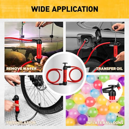 Fluid Transfer Siphon Pump for Gasoline, Multi-Use Liquid Transfer Pump, Fuel Oil Siphon Pumps, Multifunction Hand Inflation Pumps with Inflator Hose adapter, Balloon adapter - color: Multi-Use Red