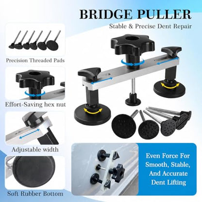 VEXTRO Dent Puller Kit Dent Removal Tools for Car, Paintless Dent Repair Kit with Metal Dent Lifter, Powerful Slide Hammer T-Bar, Bridge Puller, Auto Body Dent Repair, Door Ding, Hail Damage Removal