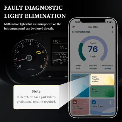 Bluetooth OBD2 Scanner, Auto Diagnostic Scan Tool to Clear/Reset Vehicle Engine Error Code, OBD II Wireless Diagnostic Code Reader with Exclusive App for Vehicles After 1996