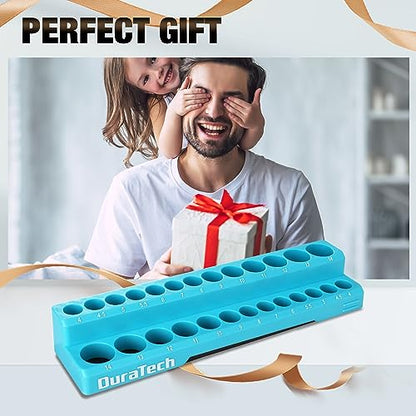 DURATECH Magnetic Socket Organizer, 1/4" Metric Socket Tray Holds 26 Pieces Standard & Deep Size Sockets, Magnetic Sockets Holder(Socket Not Included) - size: 1/4" DR, Metric