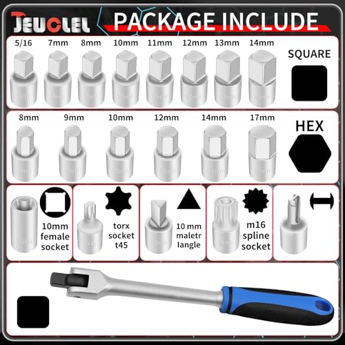 20PCS 3/8" Drive Oil Drain Sump Plug Key Set, Drain Plug Socket Kit | Hex, Square Triangle, Torx, Spline, Gearbox, Engine Repair, Mechanic tool, Oil Sump, Differential, Back Axle, Socket Wrench