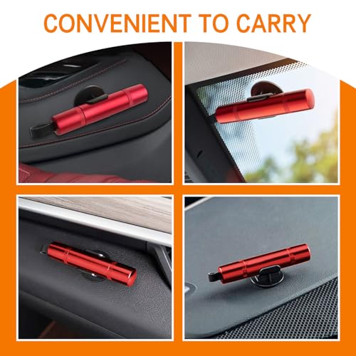 4Pcs Safety Hammer, 2 in 1 Car Window Breaker and Seatbelt Cutter, Red | 2026 Upgraded Portable Emergency Escape Tool for Car, Underwater Glass Breaker for Automotive Accidents