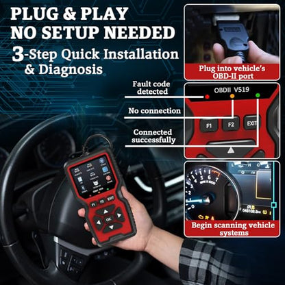Professional OBD2 V519 Scanner - 2026 Upgraded OBDII + CAN Code Reader, Live Data, Battery Test, 40000+ DTC Library, I/M Readiness, Check Engine Light & Smog Test - All Vehicles After 1996