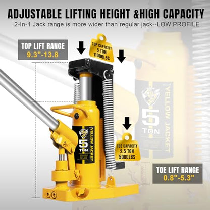 YELLOW JACKET Toe Jack 2.5 Ton Toe/ 5 Ton Top Capacity Hydraulic Machine Jack Lift,Air Hydraulic Claw Jack for Car Repair,Machinery,Industry Equipment - size: 5 Ton Top
