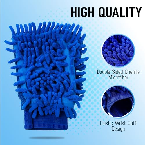 Ultra Plush Microfiber Car Wash Mitt - Scratch-Free, Lint-Free, Extra Absorbent, Machine Washable - Detailing Chenille Cleaning Mitt Perfect for Cars, Trucks, Motorcycles, and Household Surfaces - size: 1 Pack
