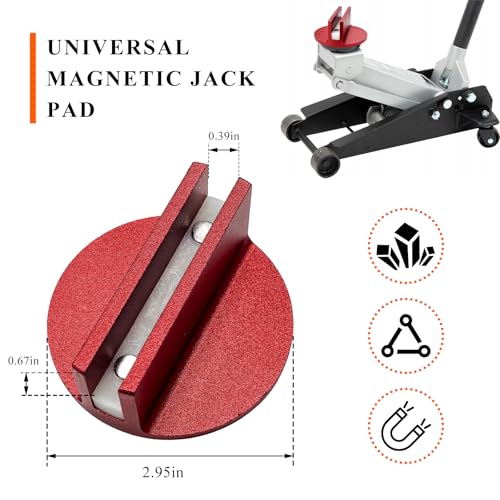 Universal Magnetic Jack Pad, 0.4" Slotted Aluminum Grooved Jacking Puck Pinch Weld Adapter, Heavy Duty Pinch Weld Frame Rail Protector for Sub-Frame Vehicle Floor Jack (Red) - color: Red
