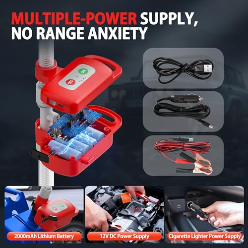 Rechargeable Fuel Transfer Pump with Auto-Stop, 3.4 GPM Leak Protection | Automatic Gas Can Pump with 71" Extra Long Hose, Portable Gas Transfer Pump for Oil, Diesel, Gasoline (Lithium Battery Power)