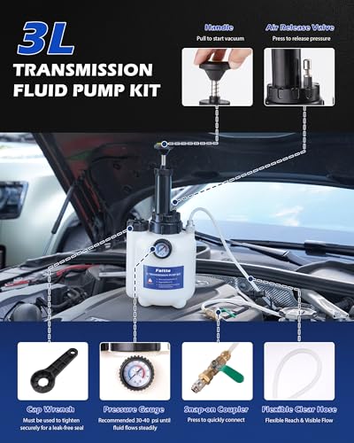 3L Transmission Fluid Transfer Pump w/ 12 ATF Adapters | Automotive Fluid Pressure Pump for Refilling Transmission, Differential and Gear Oil, Manual Car Oil Dispenser Pump - size: 3L, Manual
